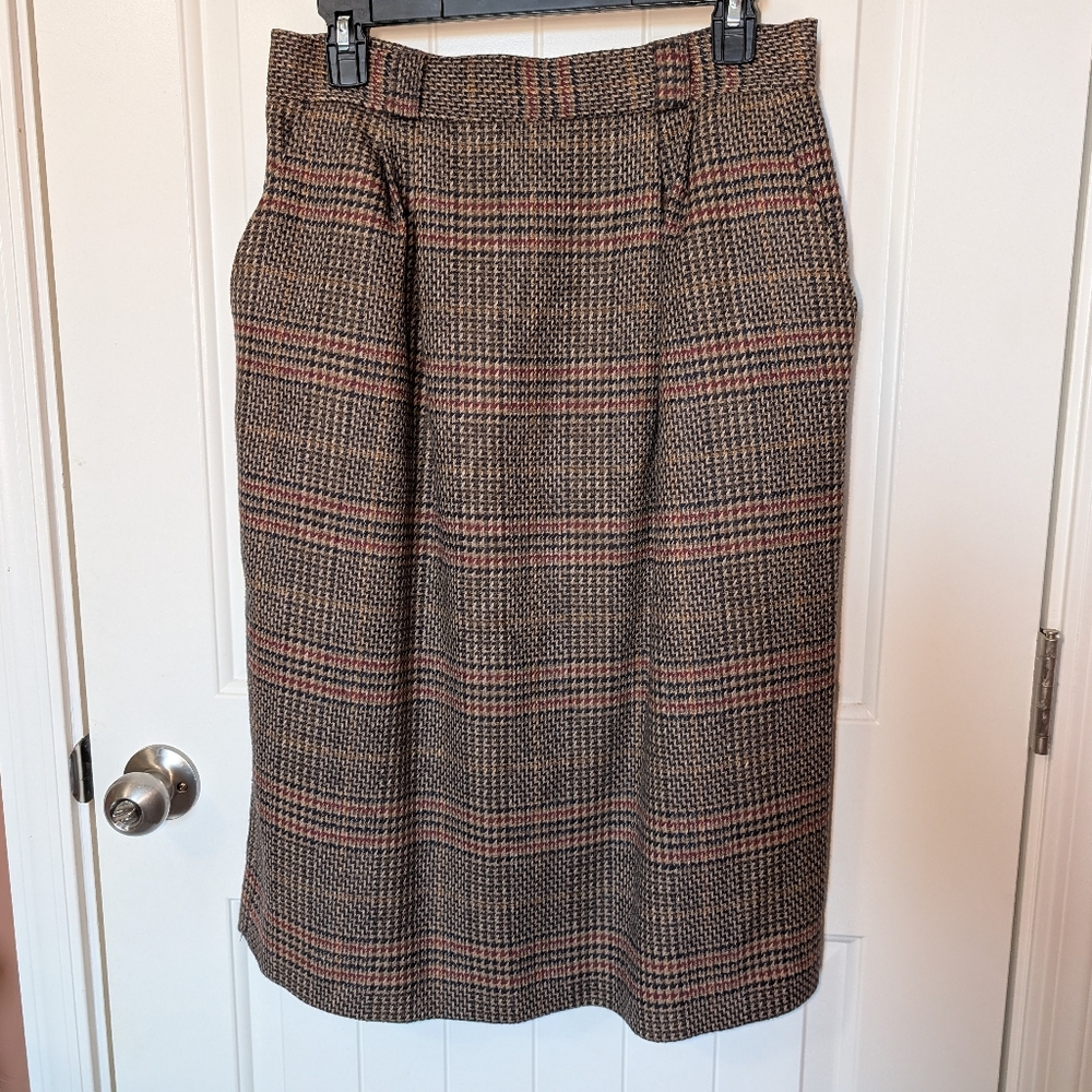Vintage Evan Picone 2 Piece Plaid Wool Suit Set Skirt/Blazer W10 Red/Browns - Picture 9 of 16